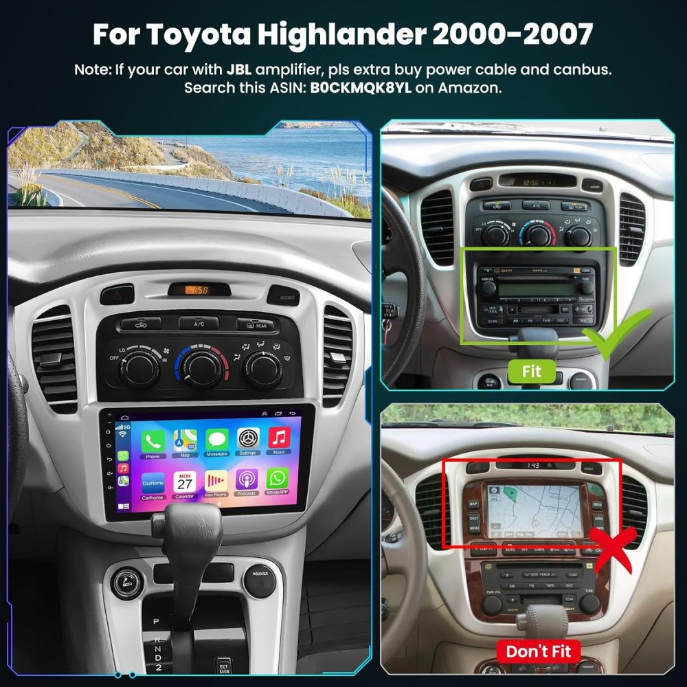 2+64G For Toyota Highlander 2000-2007 Carplay Android 15 Car Stereo Radio GPS BT