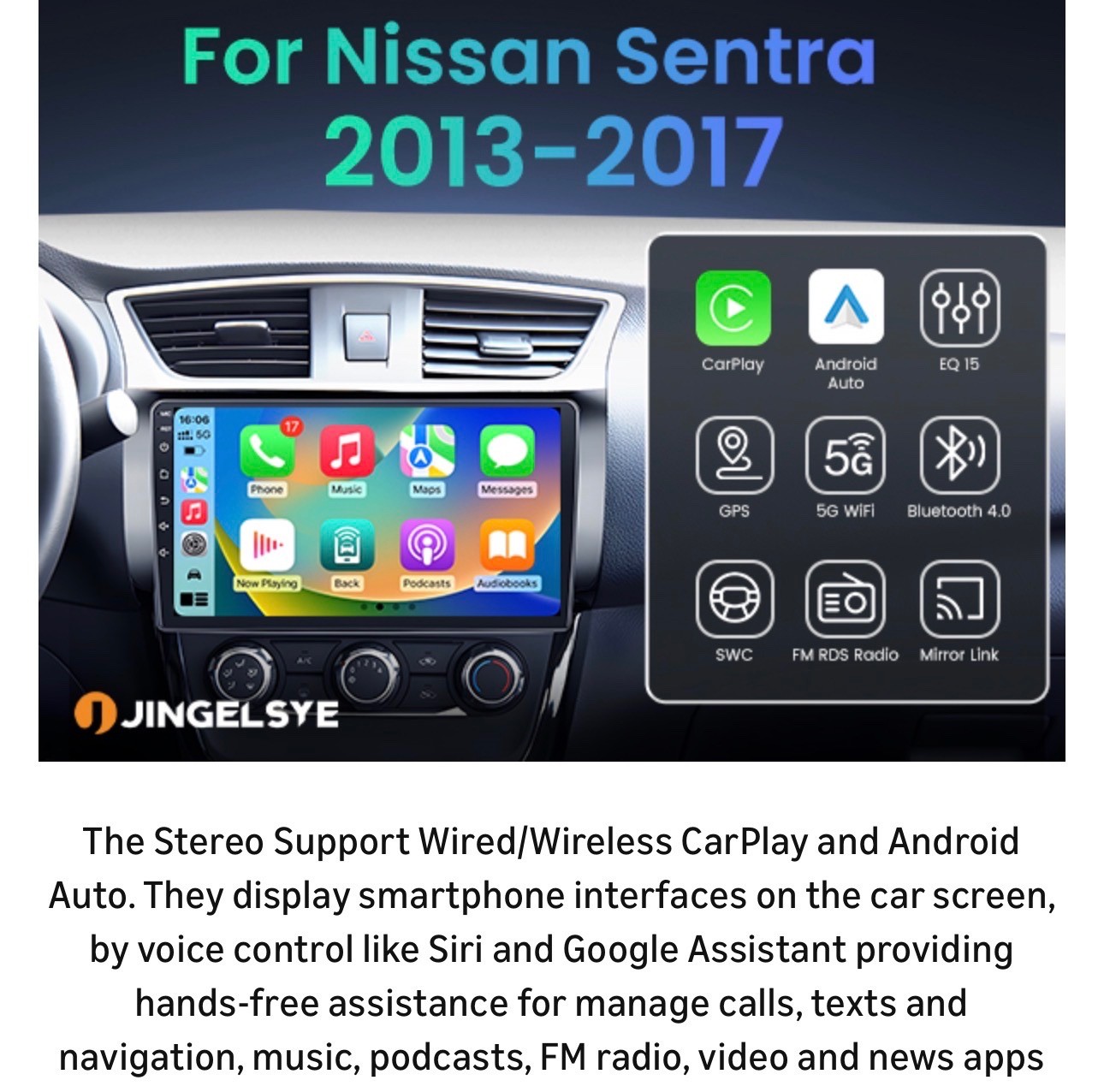 Car Radio for Nissan Sentra 2013-2017 10”inch Android Auto GPS 5GWiFi BT GPS Nav
