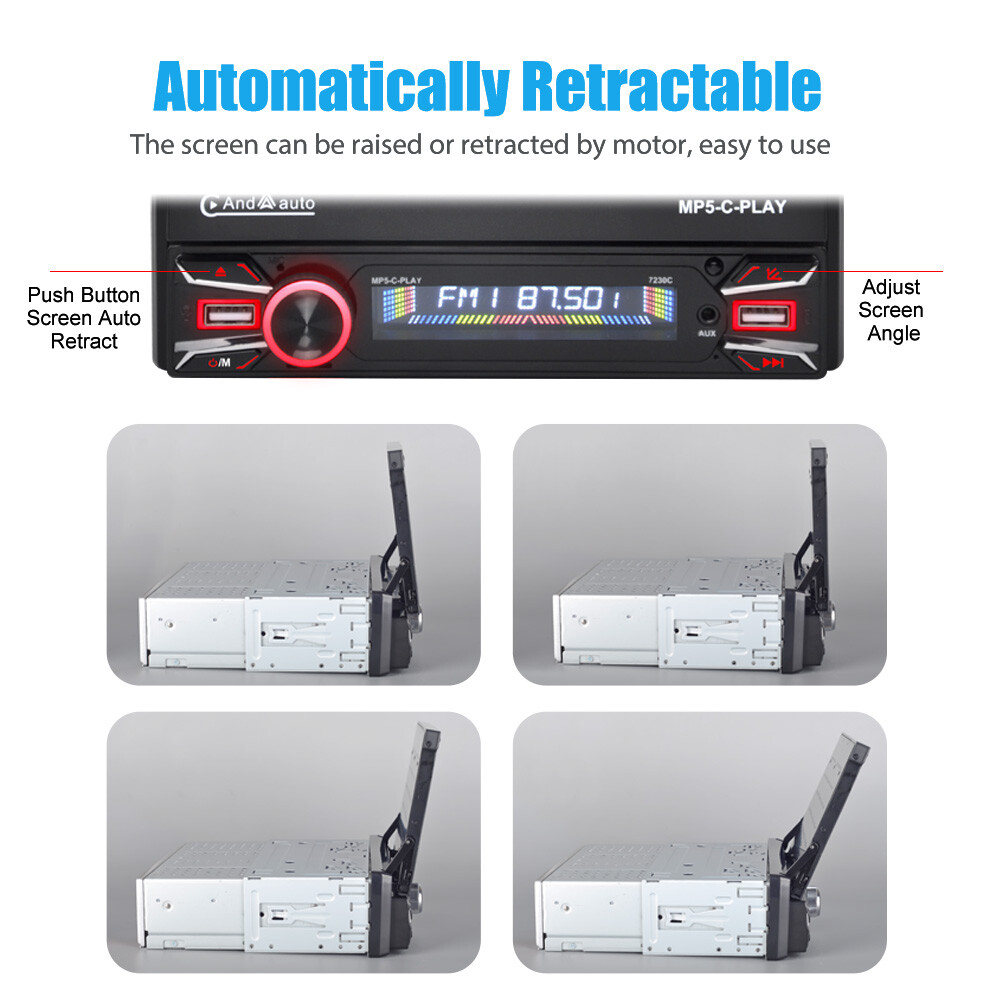 Carplay Single 1DIN 7″ Flip Out Car Stereo Head Unit FM Radio USB TF with Camera
