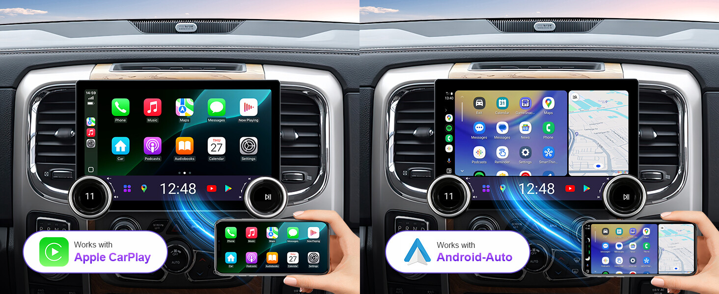 Car Stereo for Dodge Ram 1500-3500 2013-2018 Wireless CarPlay, Android Auto 4+64