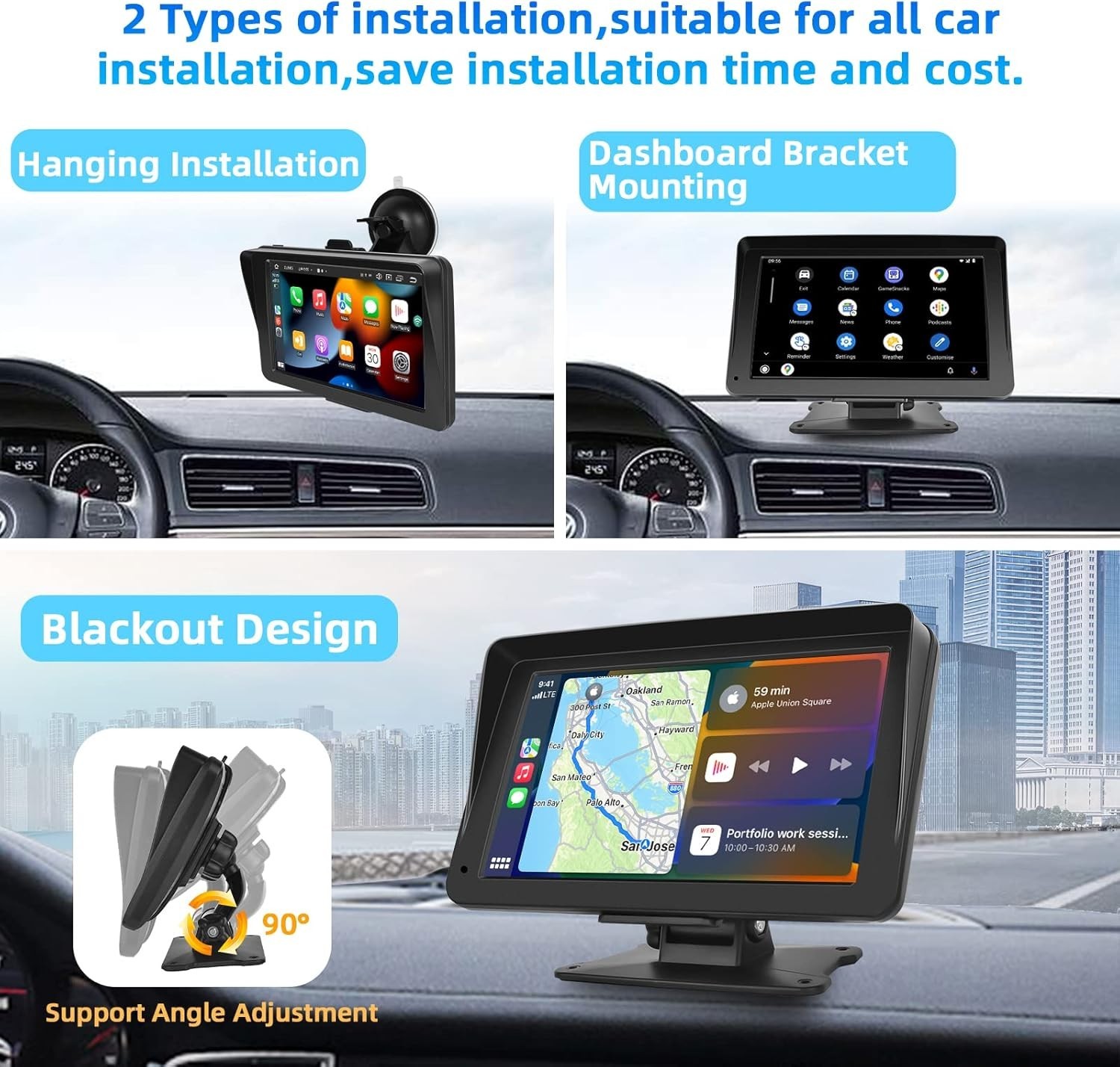 Podofo Portable Car Stereo with Wireless Carplay Android Auto 7 Inch IPS Screen