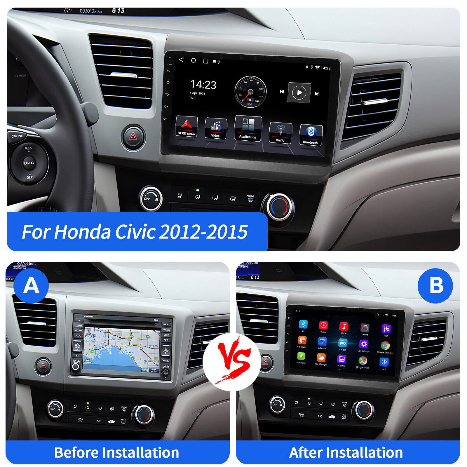 For 2012-2015 Honda Civic Apple Carplay Car Stereo Radio Android 15.0 GPS 4+64GB