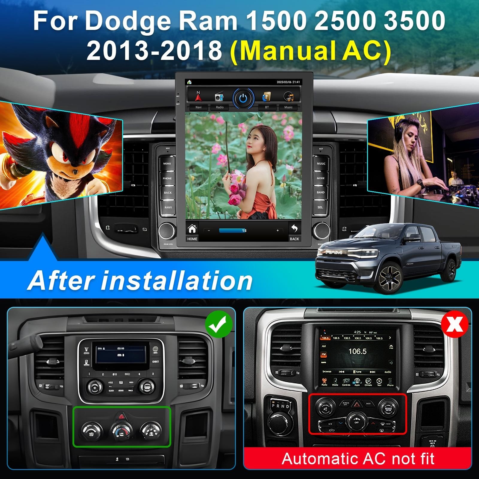 9.7″ Stereo CarPlay 2+32GB for Dodge Ram 2013-2018 GPS Radio Navigator WiFi BT