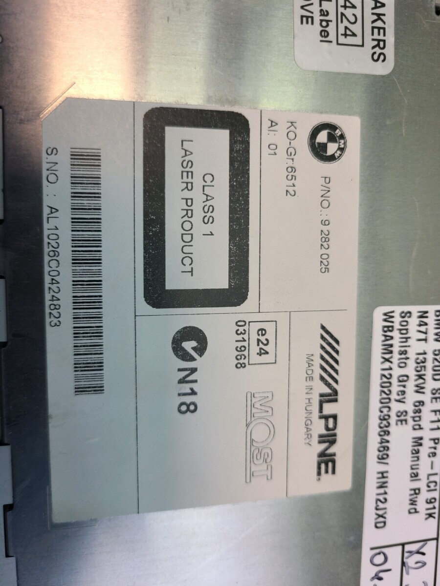 BMW F10 F11 5 Series Alpine Head Unit 9282025