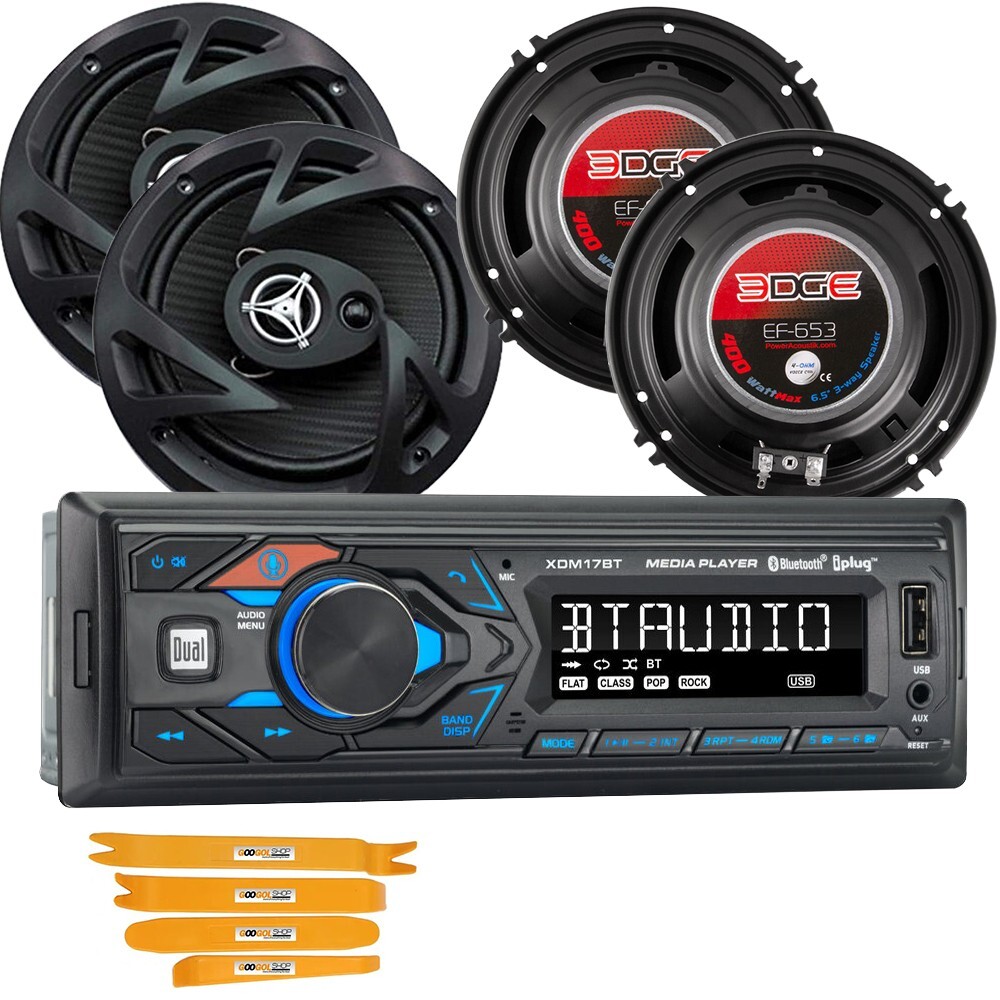 XDM17BT Single DIN Car Stereo AF/FM Receiver + 2 Pairs 6.5″ 400Watt Car Speakers