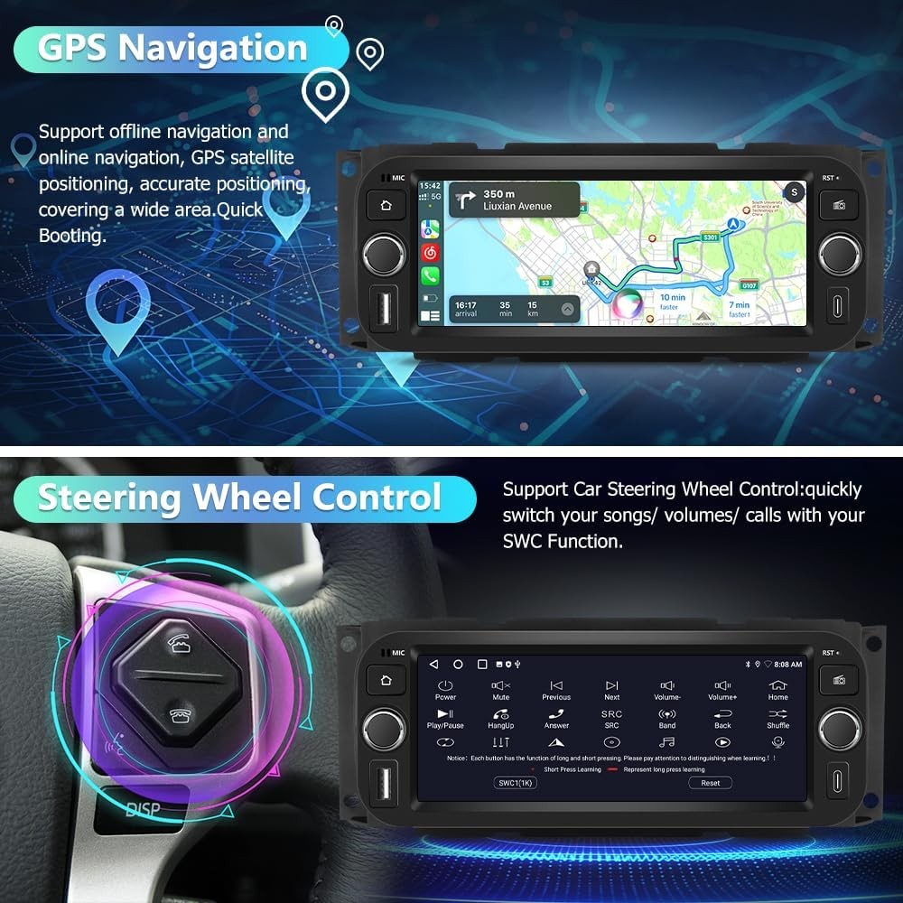 6.8″Android15 Carplay 64GB Car Stereo Radio GPS Navi For 2003-2006 Jeep Wrangler