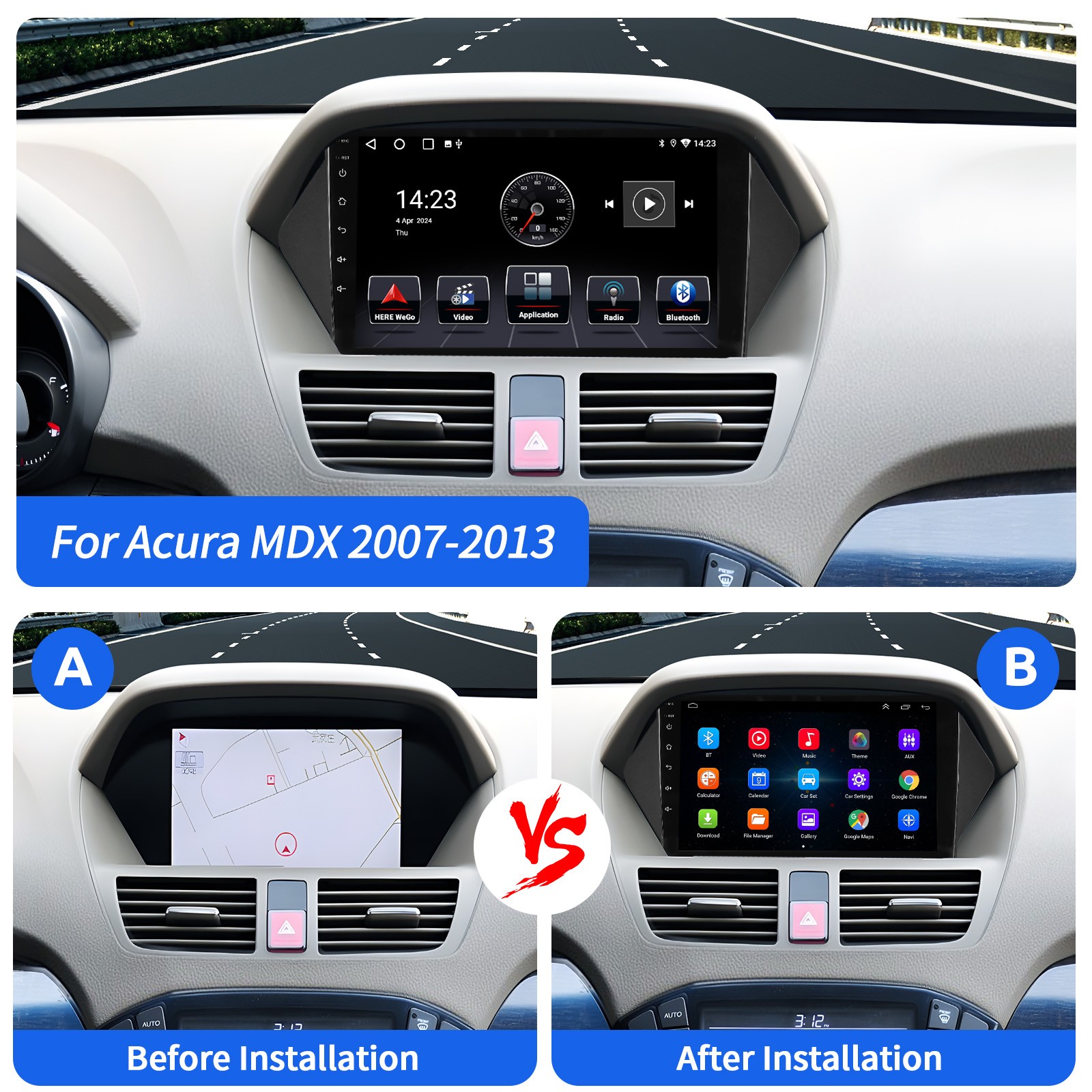 For Honda Acura MDX 2007-2013 2G+16GB Android 16 Carplay Car Stereo Radio+CMA