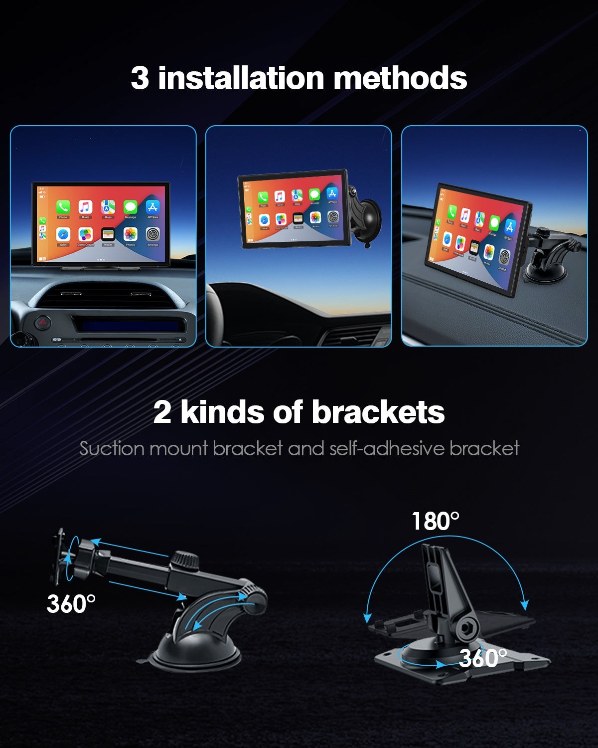 Portable Wireless Apple CarPlay and Android Auto 9″ IPS Touch Screen w/ Rear Cam