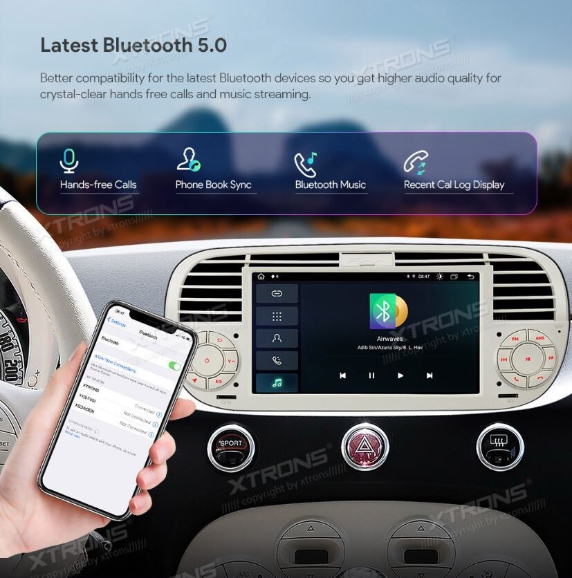 WHITE CAR TABLET for Fiat 500 car radio Android 14 4G RAM + 64G ROM wi-fi GPS7″