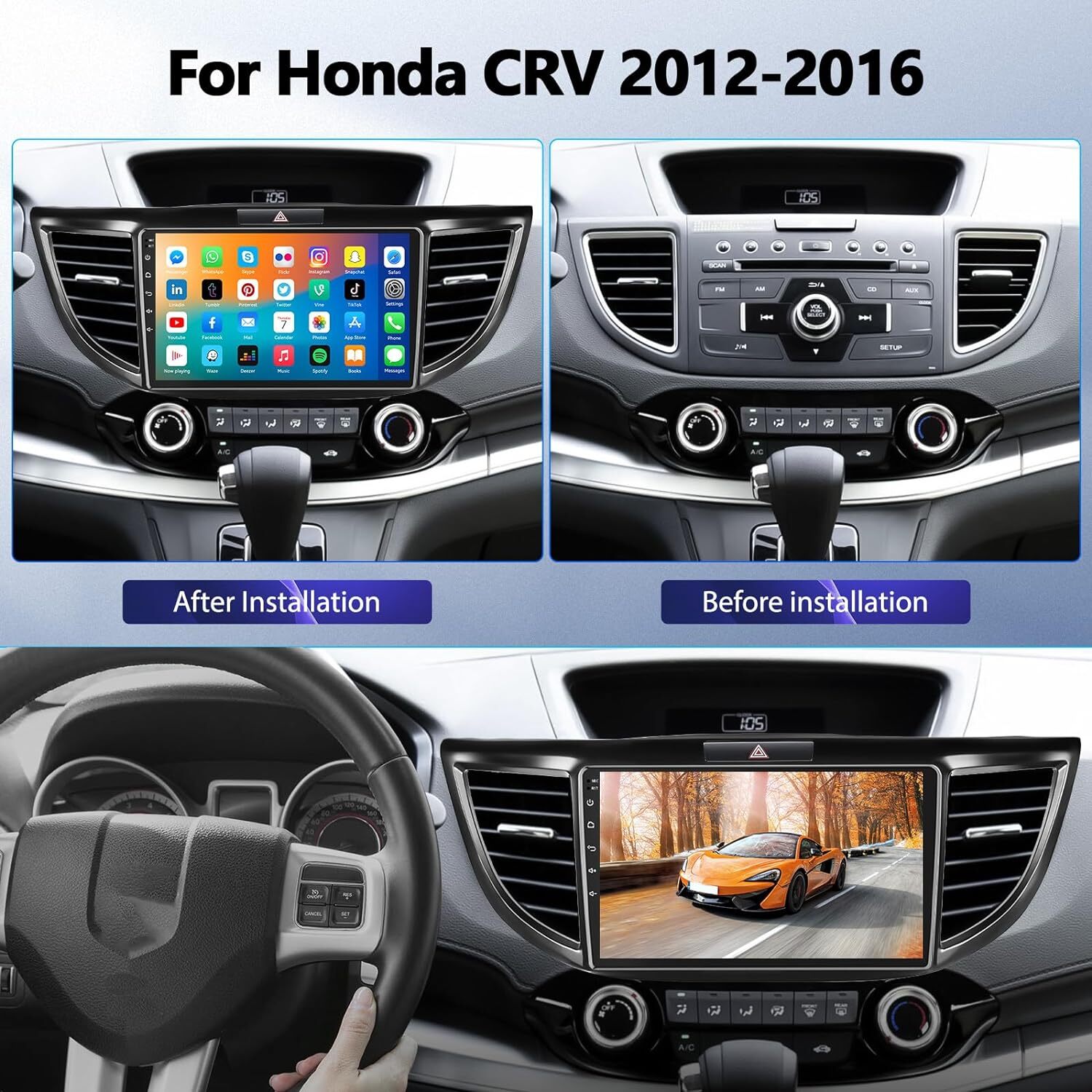 128GB Car Stereo CarPlay For Honda CRV 2012-2016 Navi GPS Android Head Unit DSP