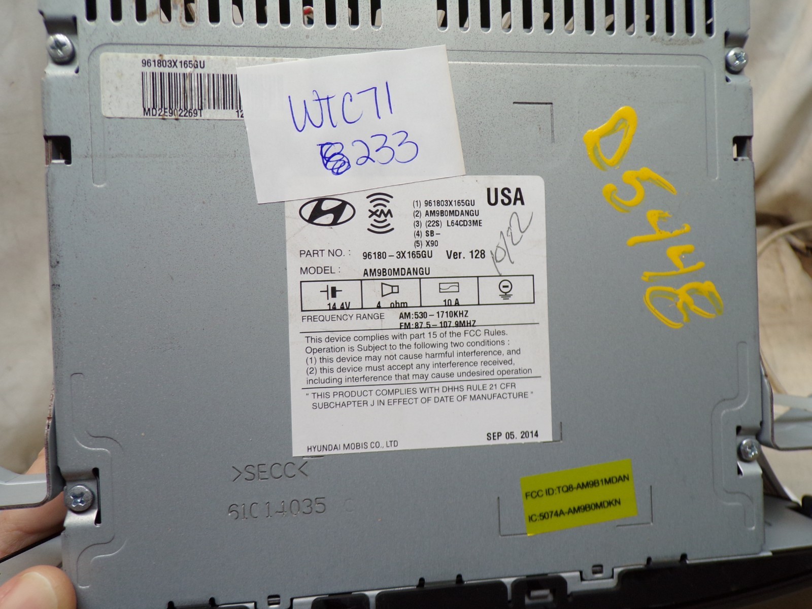 14 15 Hyundai Elantra AM FM Radio Cd MP3 XM SAT Player 96180-3X165GU WTC71