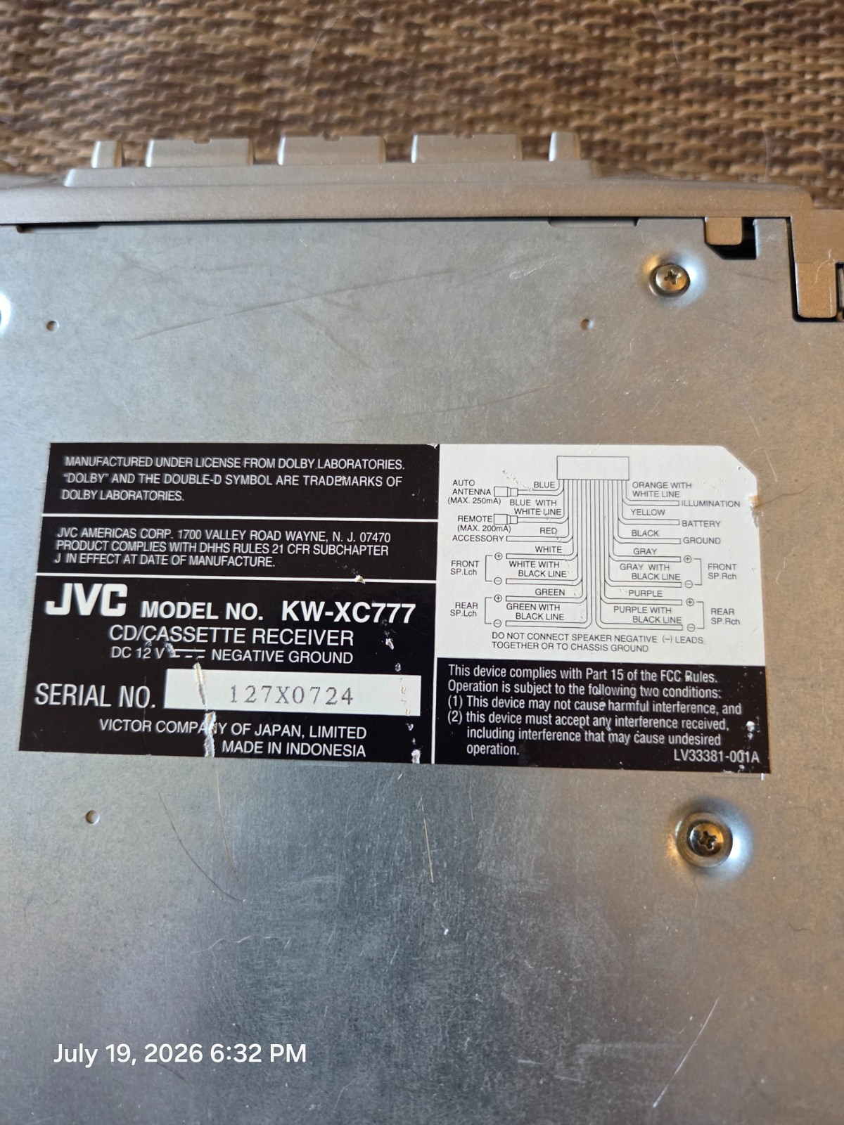 Vintage JVC KW-XC777 Double DIN CD/Cassette Receiver Radio + Brackets – WORKING