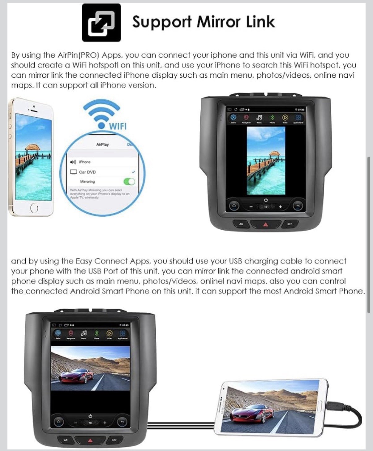 Carplay for Dodge Ram 2013-2018 Android Auto Car Stereo GPS Navi Wifi BT Camera