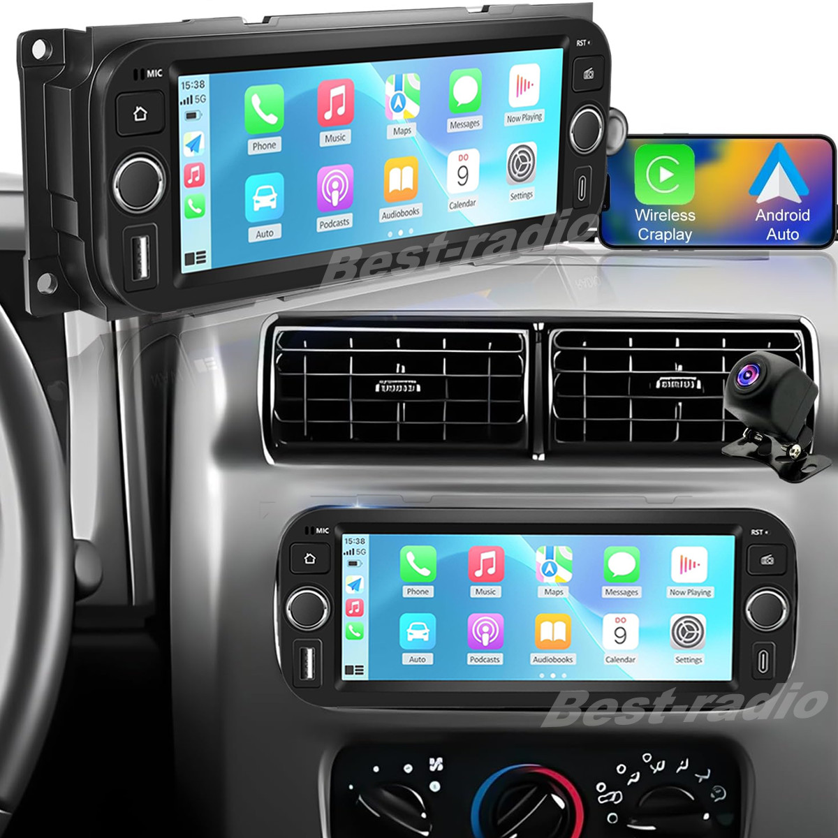 6.8″Android15 Carplay 64GB Car Stereo Radio GPS Navi For 2003-2006 Jeep Wrangler