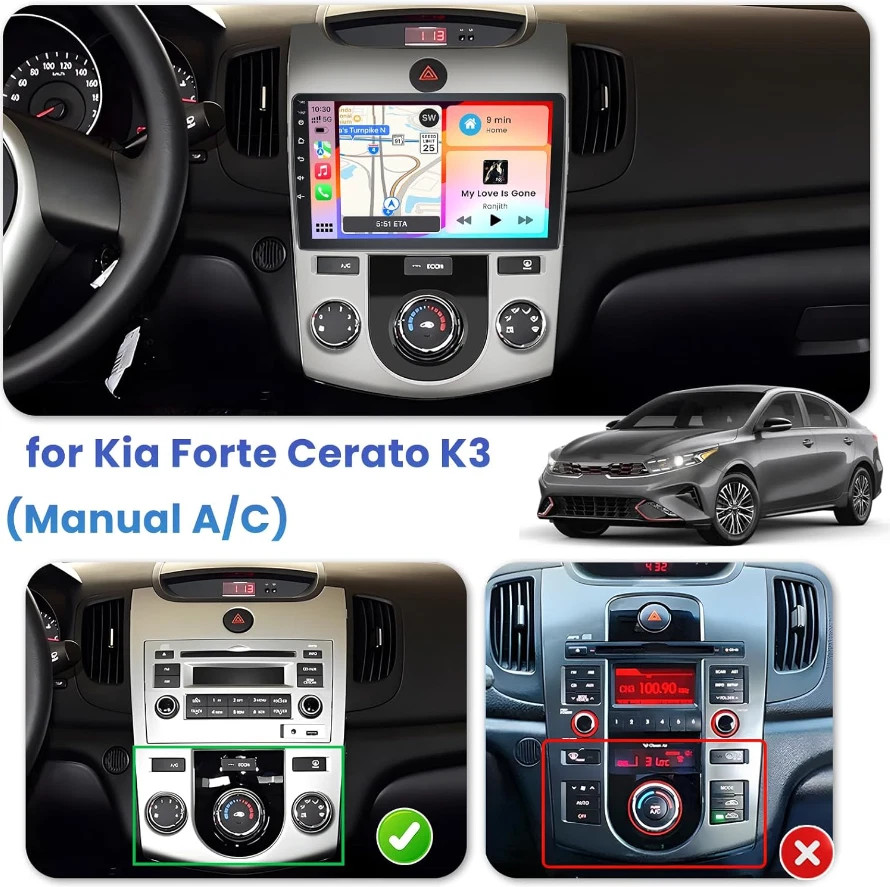 4+64G 9in For 2010-2013 Kia Forte Car Radio Stereo Carplay IPS Touch Screen SWC
