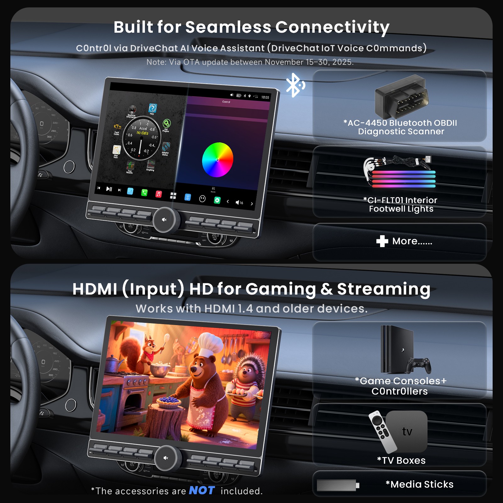 ATOTO 12.9″ Android Single & 2Din Car Stereo Carplay Android Auto 8G+128GB AI