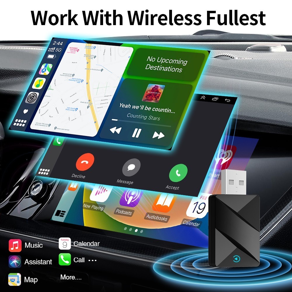 USB Wireless CarPlay Adapter for Apple iPhone & Android Auto Dongle Plug＆Play US