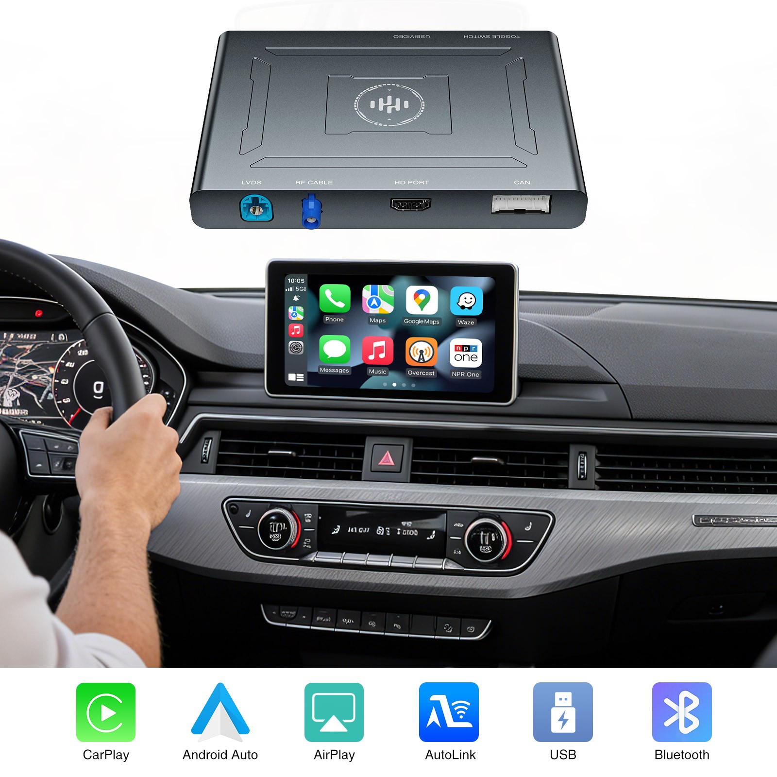 Wireless Carplay/Android Auto Decoder for Audi Q3 A1 2013-2018 with RMC System