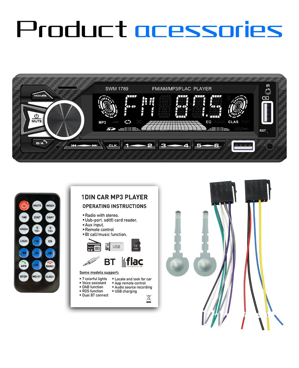 MP3 Player Car Stereo Radio BT In-dash Head Unit FM/AM/AUX W/USB Phone Charging