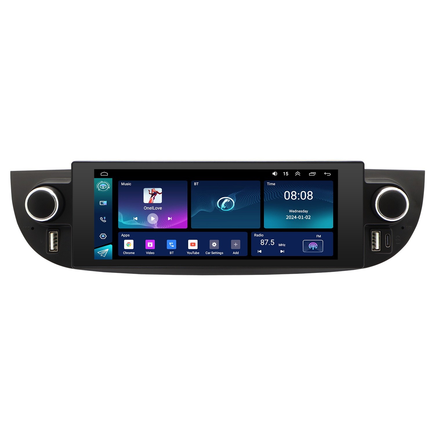 Car Radio Type-c For Fiat 500 2007 to 2015 Wireless CarPlay Android Auto GPS