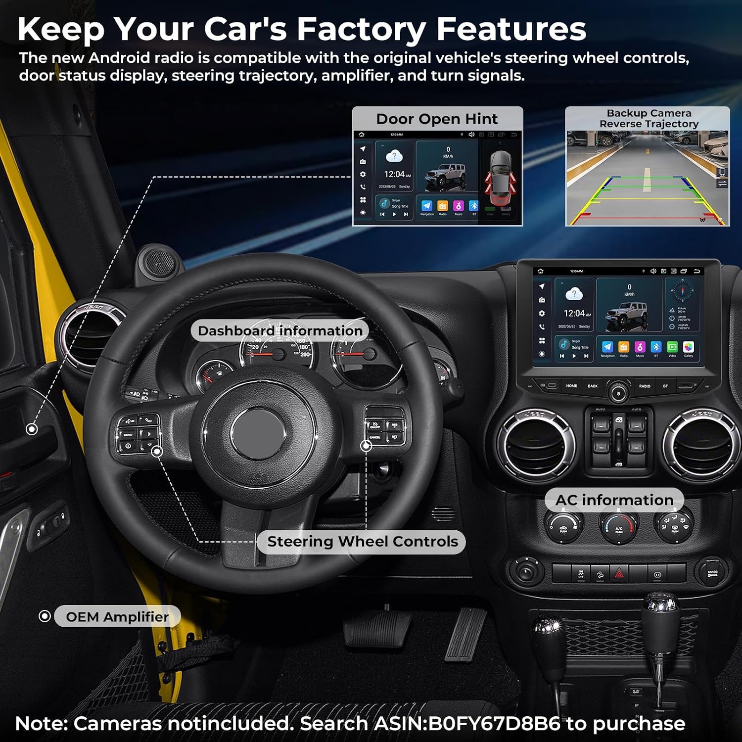 Car Stereo for Jeep Wrangler JK 2011-2017 Wireless CarPlay/Android Auto 8+128GB