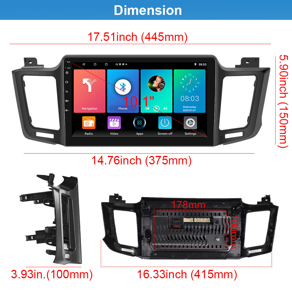 For Toyota RAV4 2013-2018 Android 15 Apple CarPlay Car Stereo Radio GPS BT 10.1″