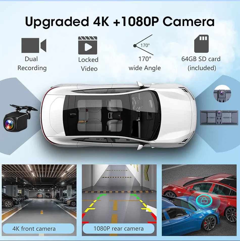 Janstie 11.26 inch Car DVR 4K Camera Rotatable Lens Recorder GPS Dashboard