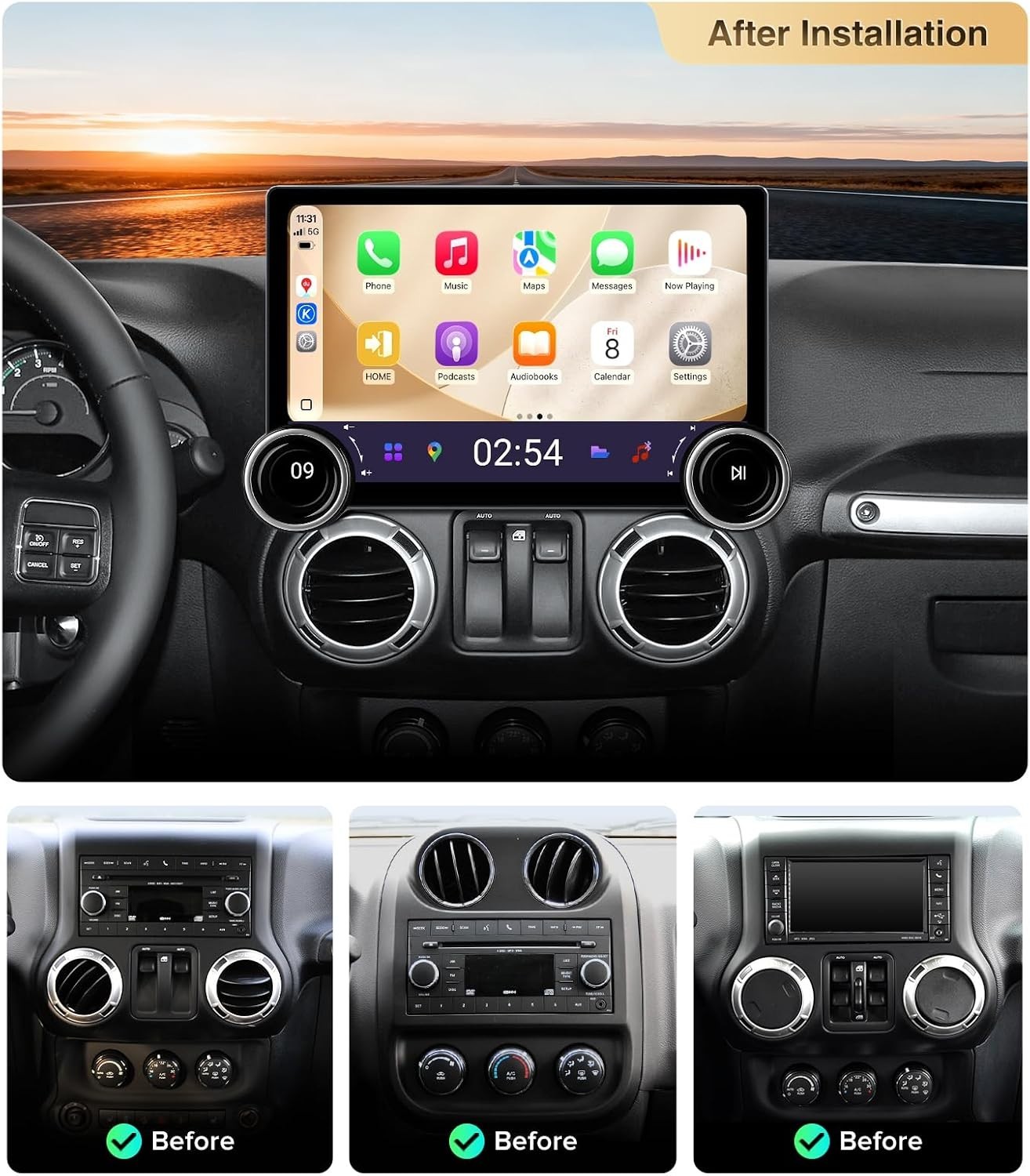 11.5″ 2K QLED Android 13 Car Stereo for Jeep Wrangler JK 07-18 Dodge Ram 4830