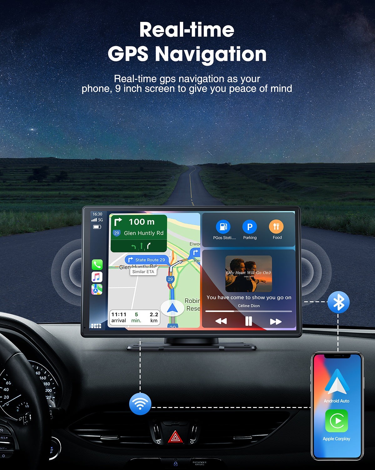 Portable Wireless Apple CarPlay and Android Auto 9″ IPS Touch Screen w/ Rear Cam