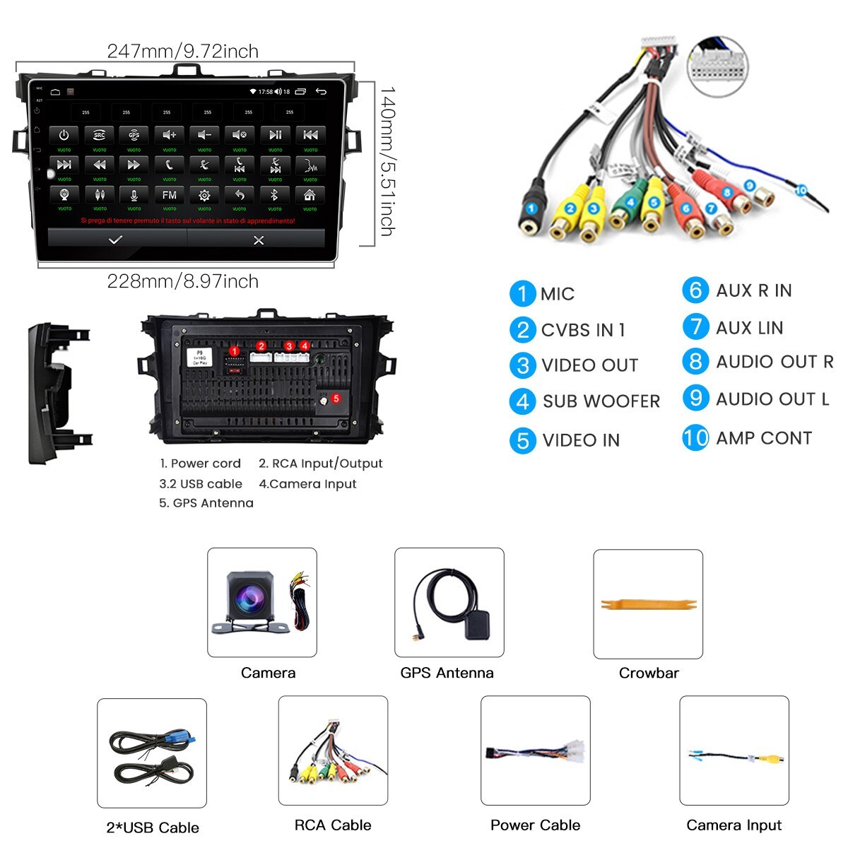 Car Radio Stereo Carplay For 2009-2013 Toyota Corolla Media FM