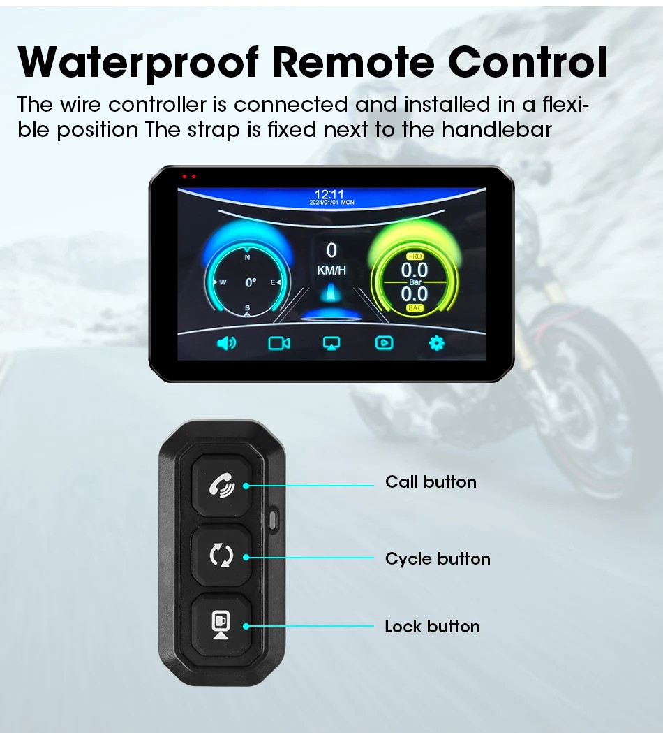 5.5 inch Carplay For Motorcycle 2K HD DVR GPS Navigation Wireless Android Auto