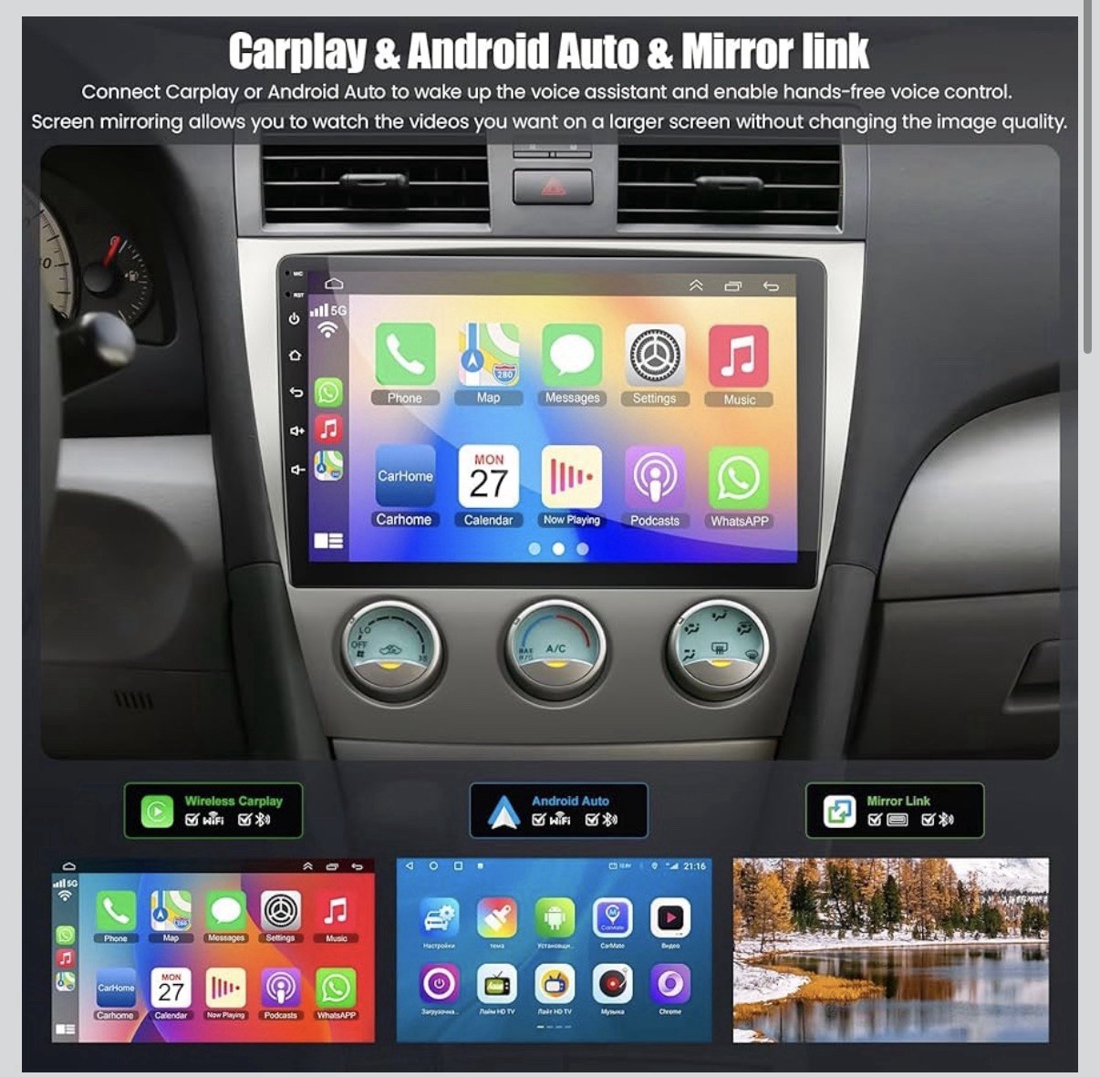 Carplay Radio for Toyota Camry 2006-2012 Android 15 GPS Navi WIFI BT
