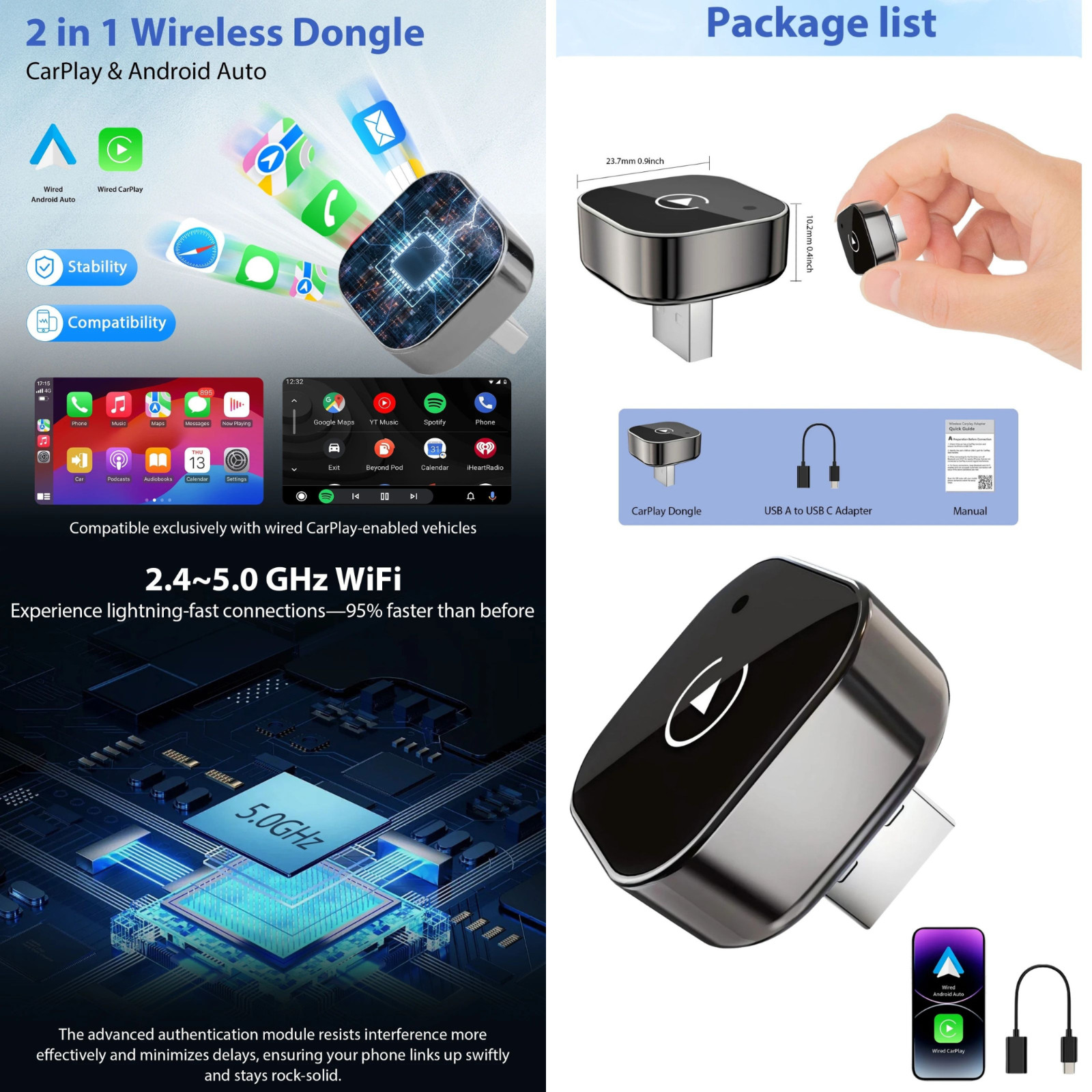 2026 2 in 1 Wireless CarPlay Adapter & Android Auto Wireless Adapter