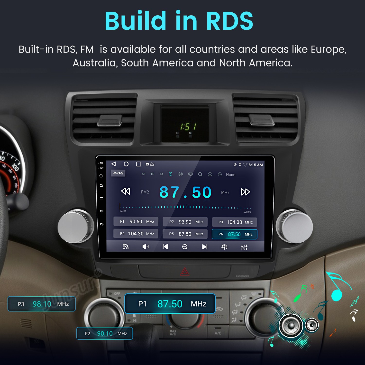 For Toyota Highlander 09-13 Car Stereo Radio GPS CarPlay 6+128G 8Core Android 15