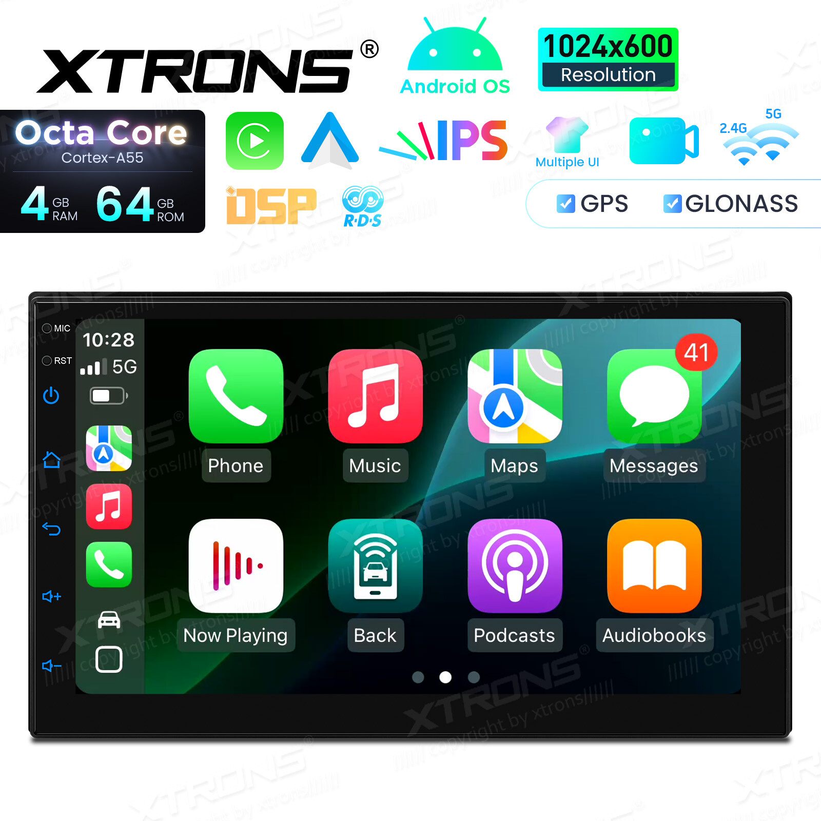 XTRONS Double Din 7″ Android 14 8-Core 4+64GB Car Stereo Head Unit GPS Radio RDS