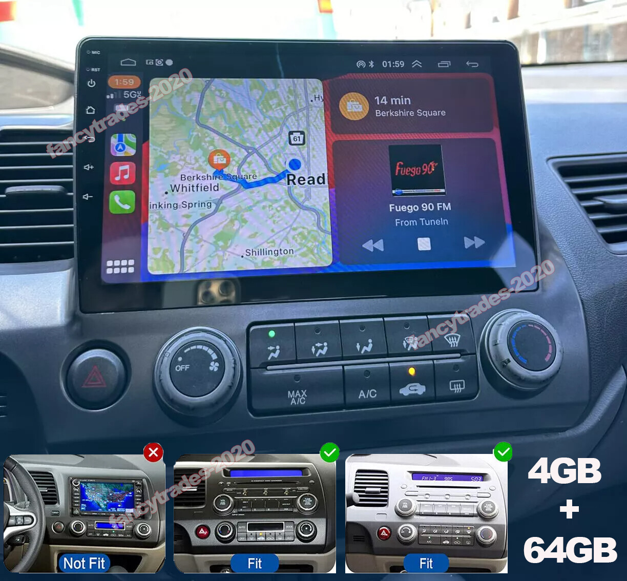 For Honda Civic 2006-2011 Apple CarPlay 10″ Android 13 Car Stereo GPS WiFi 4+64G