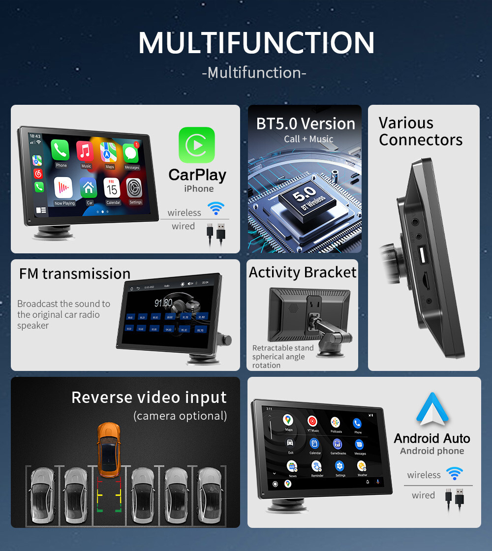 Car Radio MP5 Player For Apple CarPlay Bluetooth Mirror Link Built-in Speaker