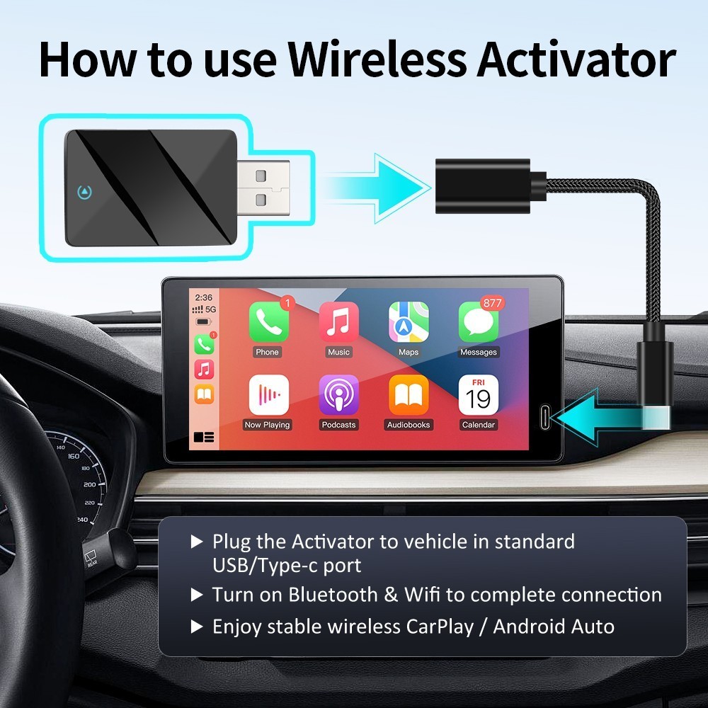 USB Wireless CarPlay Adapter for Apple iPhone & Android Auto Dongle Plug＆Play US