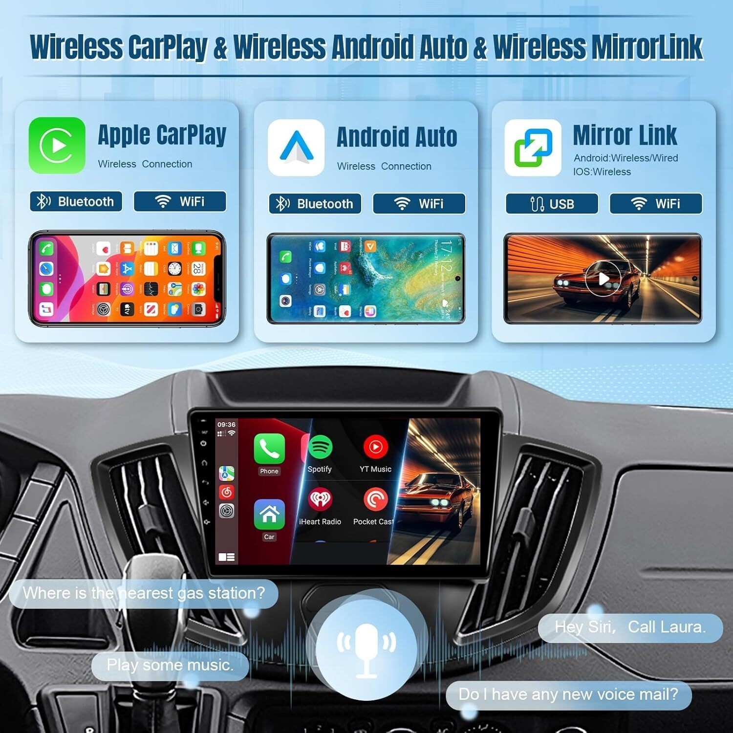 For 2015-2019 Ford Transit Carplay Radio FM RDS GPS Navi Backup Camera 4+32G 9in