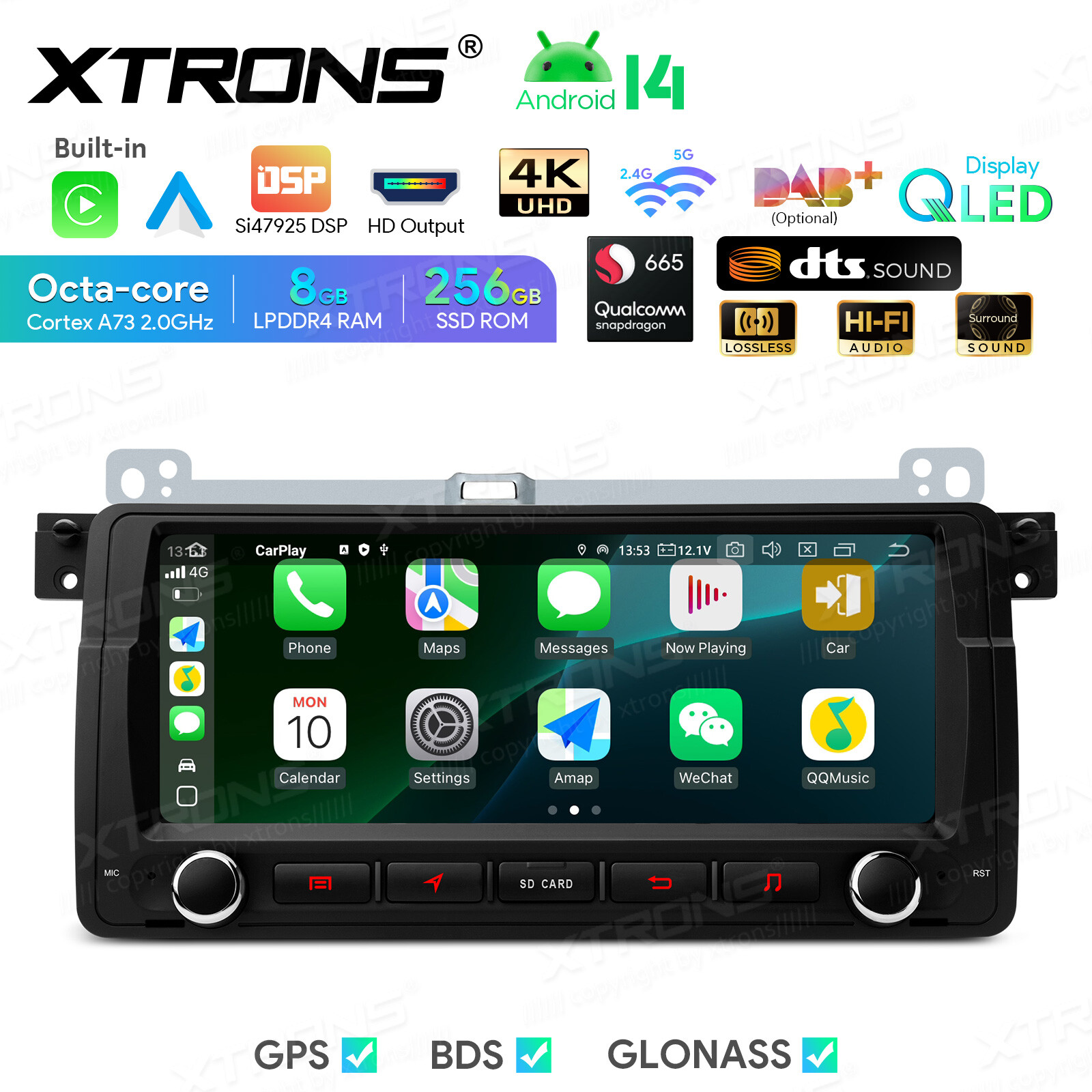 8.8″ QLED Android 14 8-Core 8+256GB Car Stereo Radio GPS For BMW E46 DTS Sound