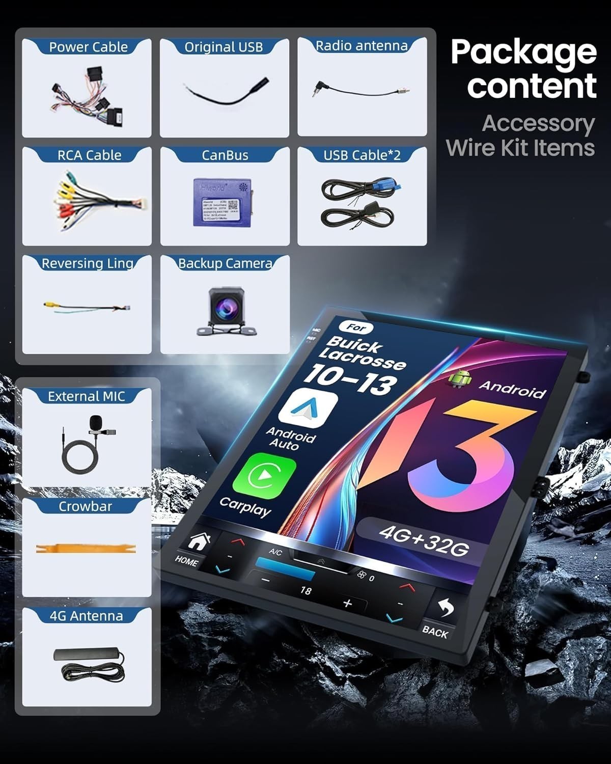 Car Radio Stereo Carplay For 2010-2013 Buick LaCrosse 4+64G 9.7in BT RDS