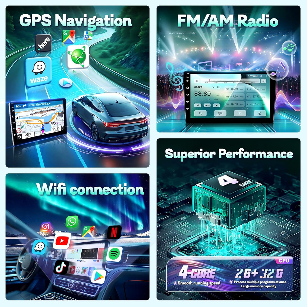 Car Radio Stereo Carplay For 2002-2005 Dodge，Jeep Ram, Wrangler 4+64G 6.8in WiFi