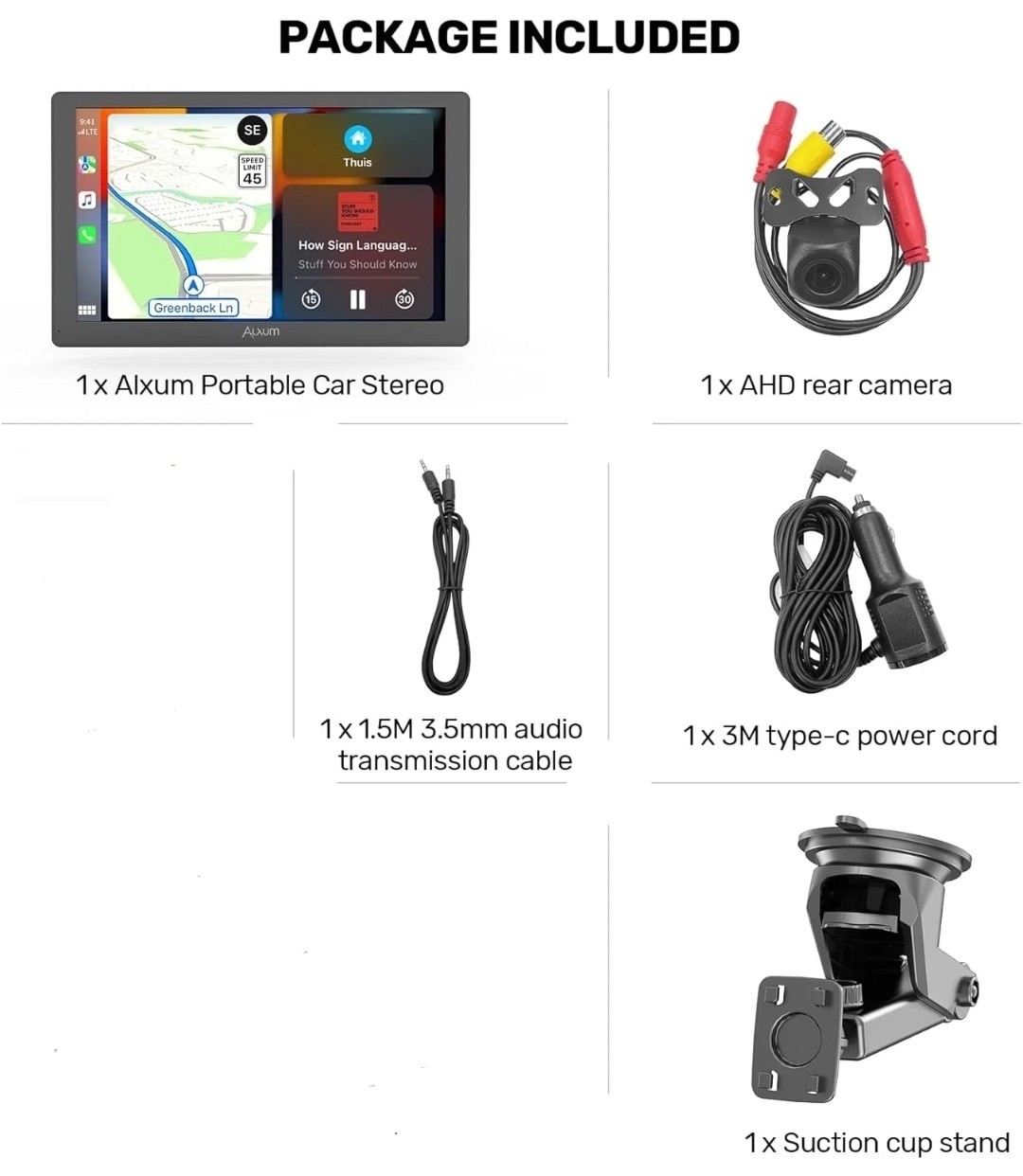 Alxum Wireless CarPlay Display Android Auto 9 inch HD Backup Camera SK6901 NEW