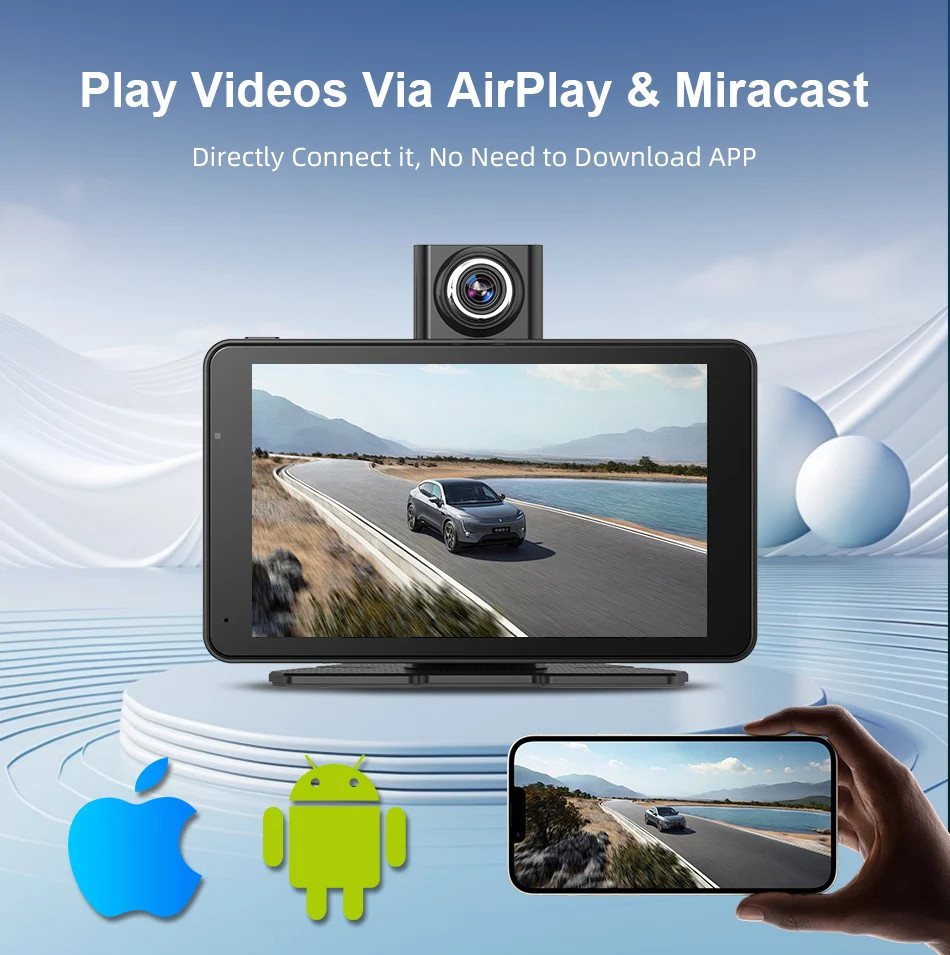 Jansite 7 Inch 2.5K Car DVR Wireless CarPlay Dash Cam GPS Vision Camera Mirror