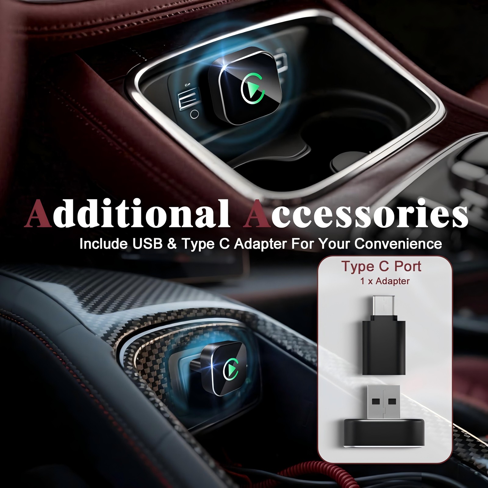 2PCS Wireless USB Carplay Adapter Dongle For iPhone Apple Android Auto Plug Play