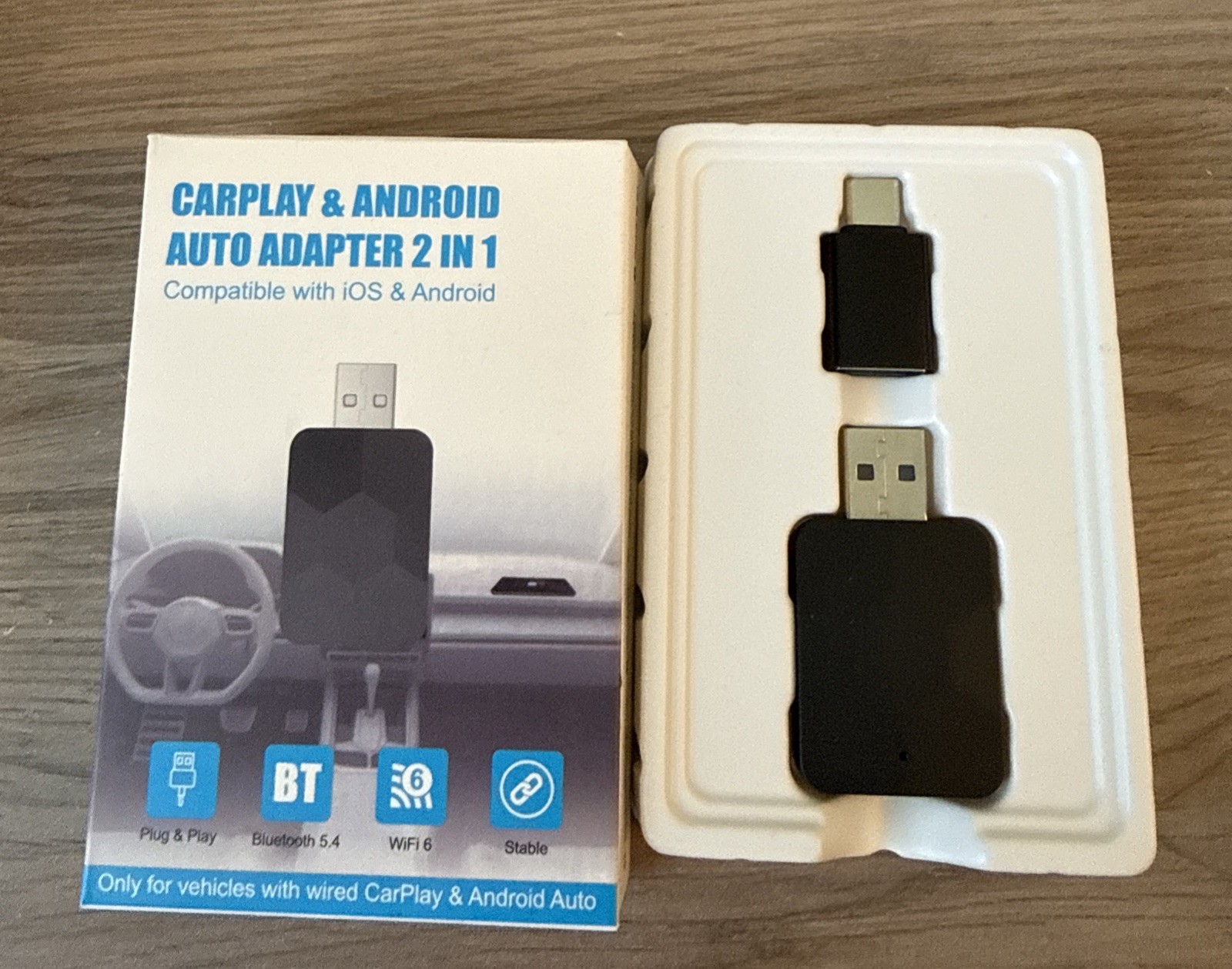 2 in 1 Wireless Android Auto Adapter Carplay Adapter USB Car Dongle Connect Box