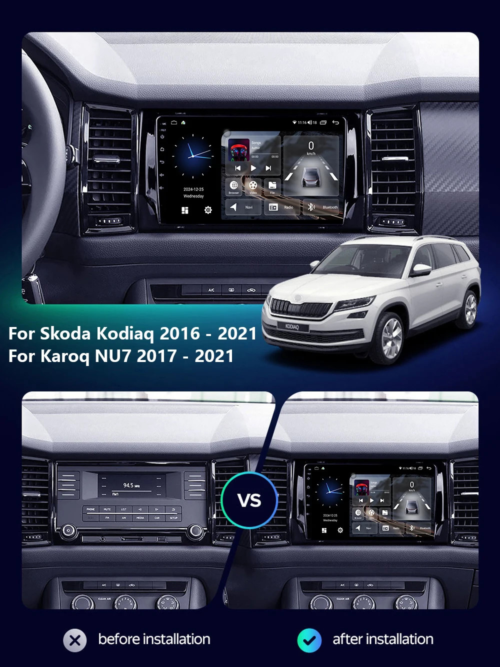 For Skoda Kodiaq 2016-2021 Multimedia Carplay Navi GPS Android Car Radio Stereo