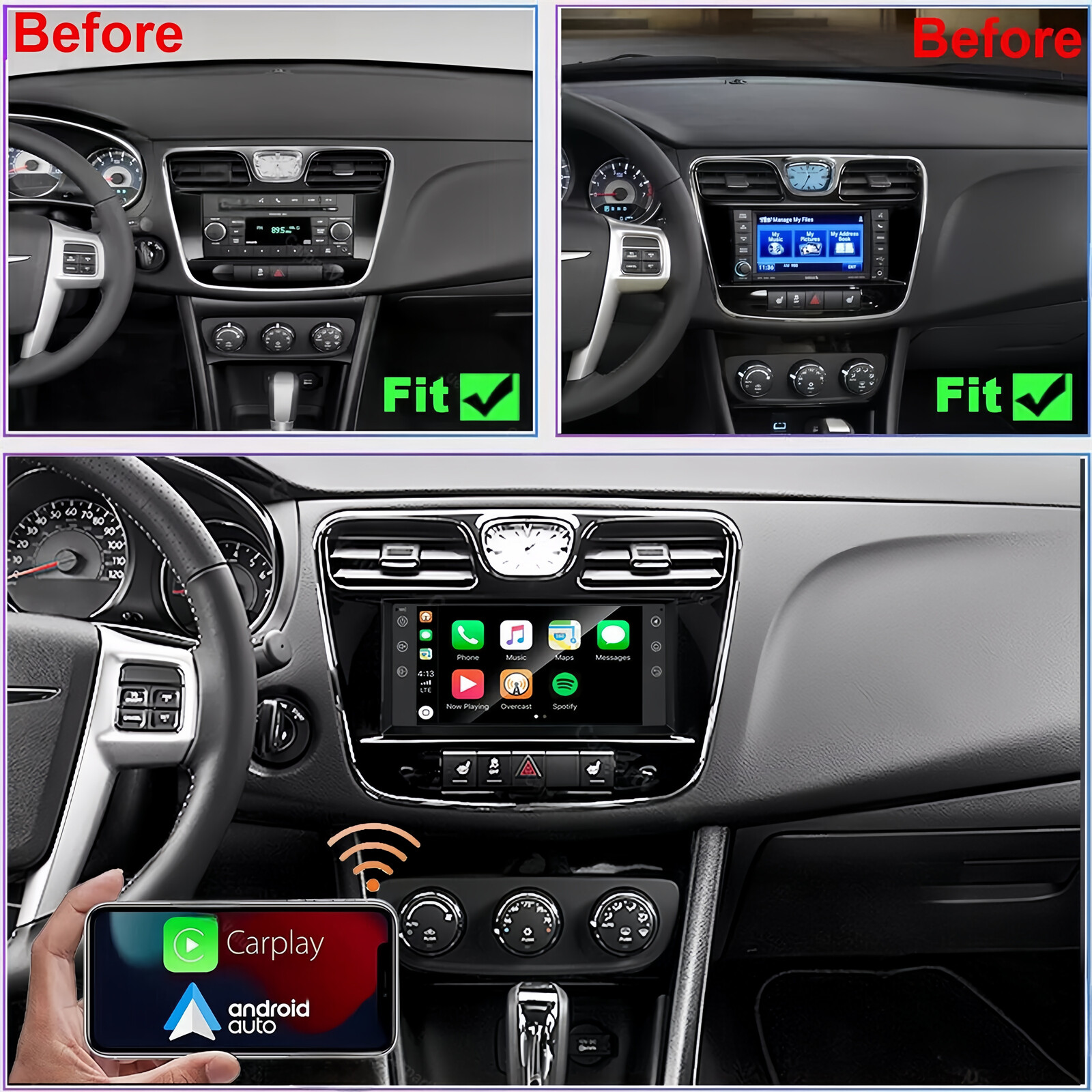 For 2011-2014 Chrysler 200 Apple CarPlay Android 13 Car Stereo Radio GPS SWC 32G