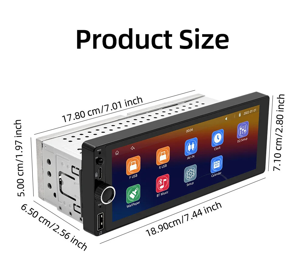 1din 6.86″ HD Car Radio Multimedia Carplay Touch Screen Mirror Link Bluetooth