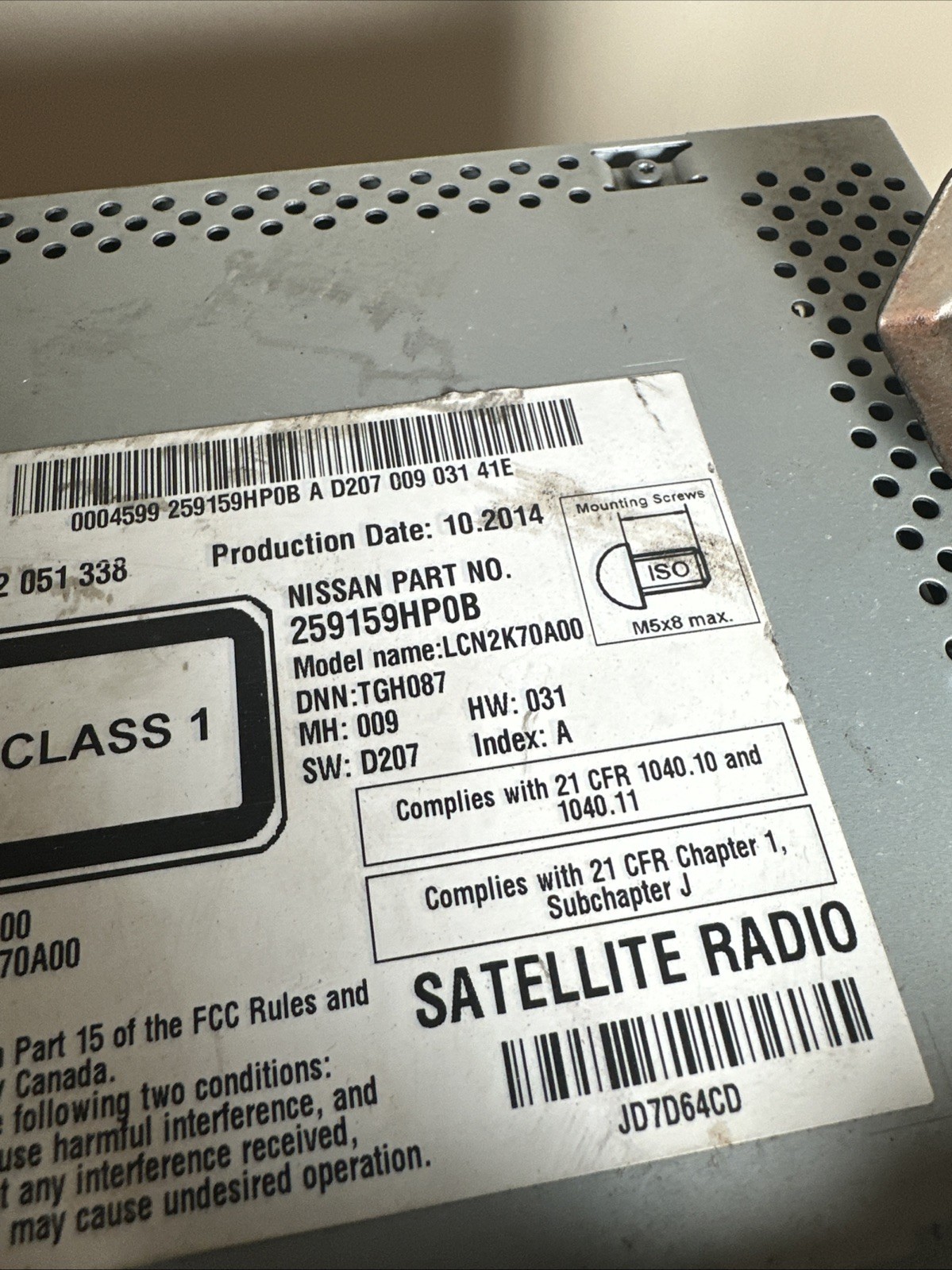 2013-2016 Nissan Altima Stereo CD Player Navi Display Screen OEM 259159HP0B